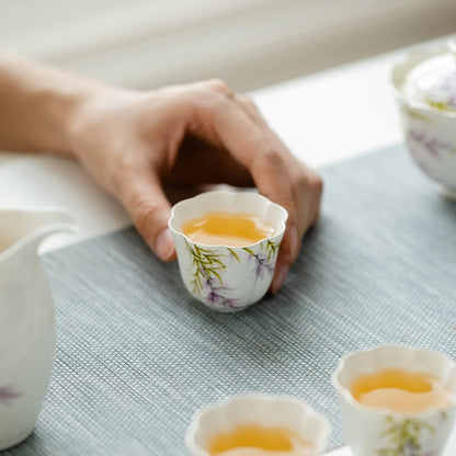 2pc/set Pure Hand-painted Wisteria Flower Teacup Creative Drawing Silver Fragrance Cup Petal Master Mug Teaset Ornaments 38ml