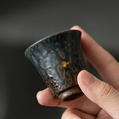 2pc/set Retro Bronze Glaze Teacup Zen Sprinkle Gold Tea Pair Jug Old Rock Mud Fragrance Smelling Cup Tableware Ornaments 50ml