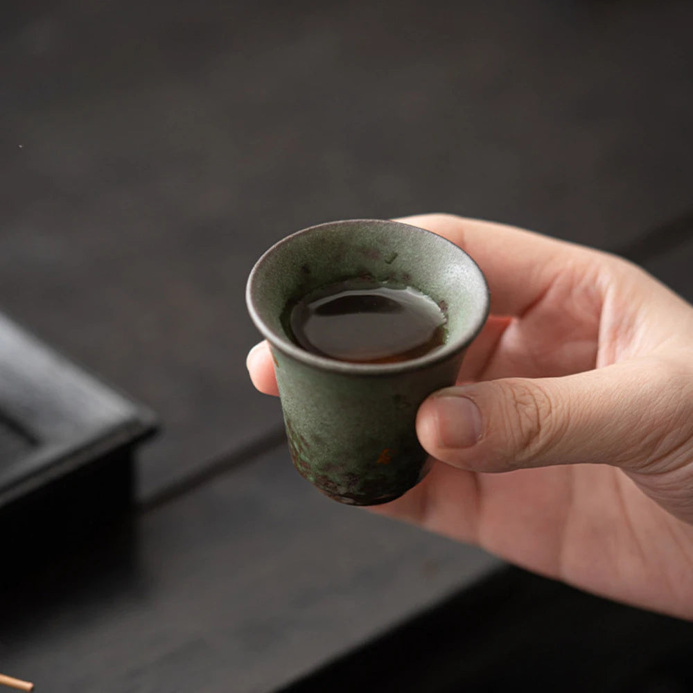 2pc/set Retro Bronze Glaze Teacup Zen Sprinkle Gold Tea Pair Jug Old Rock Mud Fragrance Smelling Cup Tableware Ornaments 50ml