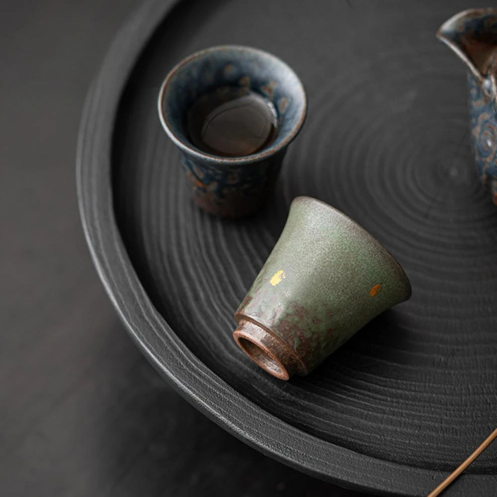 2pc/set Retro Bronze Glaze Teacup Zen Sprinkle Gold Tea Pair Jug Old Rock Mud Fragrance Smelling Cup Tableware Ornaments 50ml
