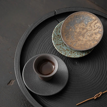 2pc/set Retro Coarse Pottery Coasters Elegant Teacup Base for Coffee Cups Household Heat Insulation Placemats Drinkware Craft