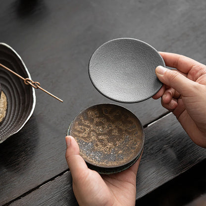2pc/set Retro Coarse Pottery Coasters Elegant Teacup Base for Coffee Cups Household Heat Insulation Placemats Drinkware Craft