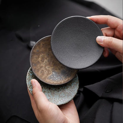 2pc/set Retro Coarse Pottery Coasters Elegant Teacup Base for Coffee Cups Household Heat Insulation Placemats Drinkware Craft