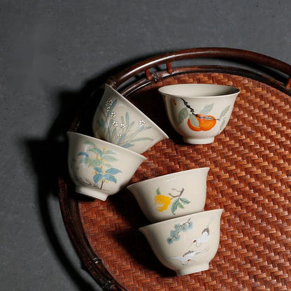 2pc/set Retro Plant Wood Gray Teacup Japanese Set of Cups Smelling Master Cup Small Flower Tea Bowl Cafes Accessories Decoration
