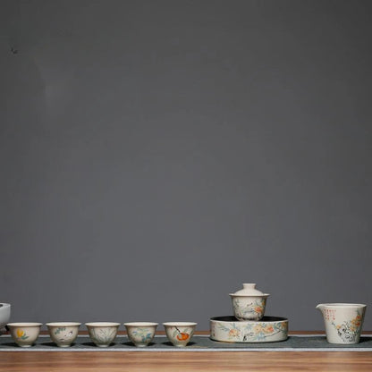 2pc/set Retro Plant Wood Gray Teacup Japanese Set of Cups Smelling Master Cup Small Flower Tea Bowl Cafes Accessories Decoration