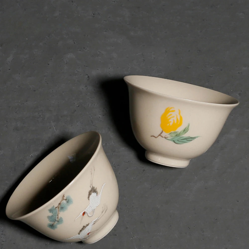 2pc/set Retro Plant Wood Gray Teacup Japanese Set of Cups Smelling Master Cup Small Flower Tea Bowl Cafes Accessories Decoration