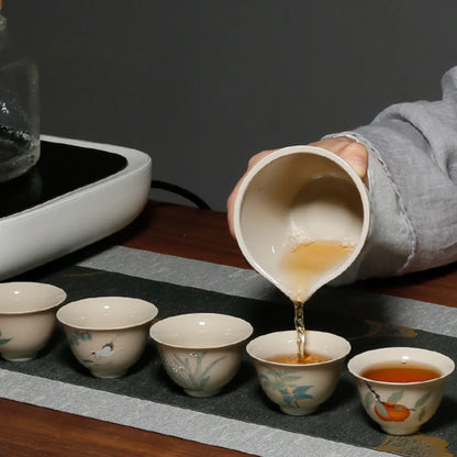 2pc/set Retro Plant Wood Gray Teacup Japanese Set of Cups Smelling Master Cup Small Flower Tea Bowl Cafes Accessories Decoration