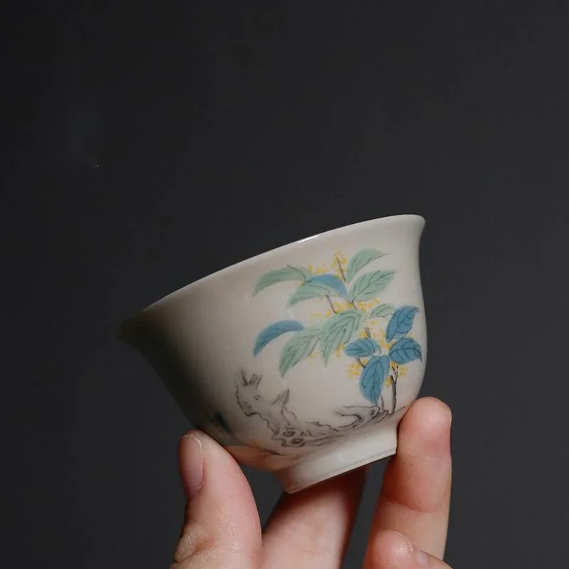 2pc/set Retro Plant Wood Gray Teacup Japanese Set of Cups Smelling Master Cup Small Flower Tea Bowl Cafes Accessories Decoration