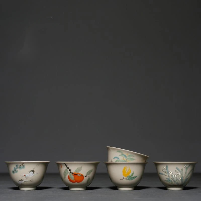 2pc/set Retro Plant Wood Gray Teacup Japanese Set of Cups Smelling Master Cup Small Flower Tea Bowl Cafes Accessories Decoration