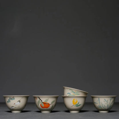 2pc/set Retro Plant Wood Gray Teacup Japanese Set of Cups Smelling Master Cup Small Flower Tea Bowl Cafes Accessories Decoration
