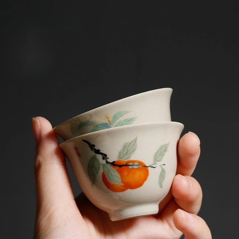 2pc/set Retro Plant Wood Gray Teacup Japanese Set of Cups Smelling Master Cup Small Flower Tea Bowl Cafes Accessories Decoration