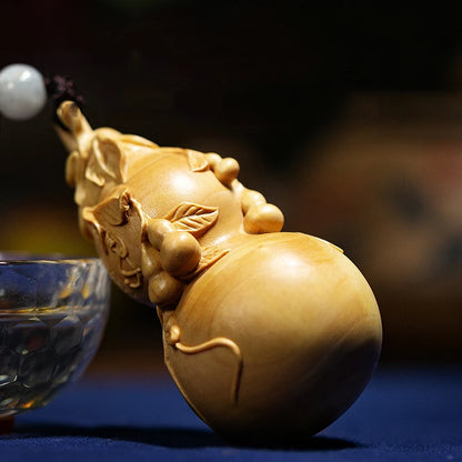 2pcs Boxwood 8cm Gourd Sculpture Wood Carving Blessing Pendant Rich Car Hanging Lucky Statue Home Decor