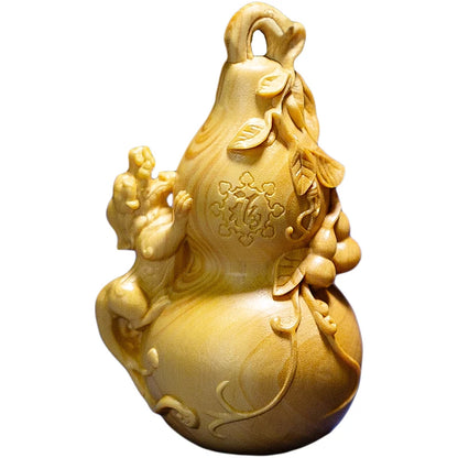 2pcs Boxwood 8cm Gourd Sculpture Wood Carving Blessing Pendant Rich Car Hanging Lucky Statue Home Decor