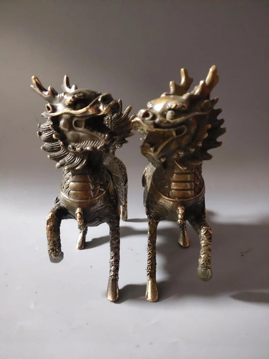 2pcs China Exquisite Kylin Copper Ornaments Talisman Copper Brass Ornaments Kylin Statue Home Office Decorations for Friends
