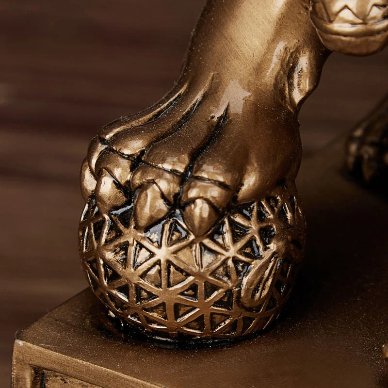 2pcs Chinese Style Lucky Lion Statue Resin Mighty Lion Evil Spirits Crafts Home Office Retro  Decorative Statue