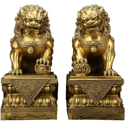 2pcs Feng Shui  Attracting Wealth Pure Copper Lion Ornaments Decoration Home Living Room Bedroom Office Figurines