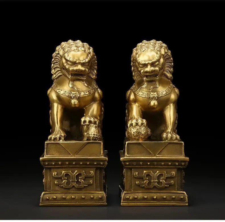 2pcs Feng Shui  Attracting Wealth Pure Copper Lion Ornaments Decoration Home Living Room Bedroom Office Figurines