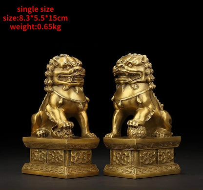 2pcs Feng Shui  Attracting Wealth Pure Copper Lion Ornaments Decoration Home Living Room Bedroom Office Figurines