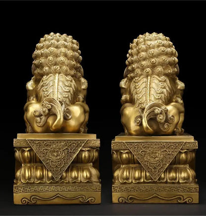 2pcs Feng Shui  Attracting Wealth Pure Copper Lion Ornaments Decoration Home Living Room Bedroom Office Figurines