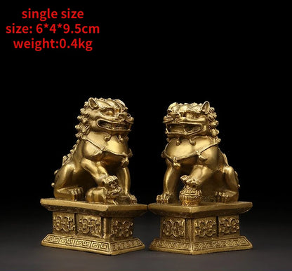 2pcs Feng Shui  Attracting Wealth Pure Copper Lion Ornaments Decoration Home Living Room Bedroom Office Figurines