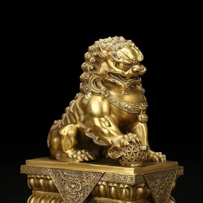 2pcs Feng Shui  Attracting Wealth Pure Copper Lion Ornaments Decoration Home Living Room Bedroom Office Figurines