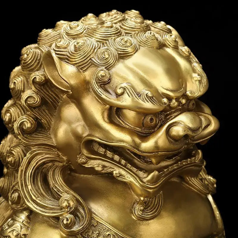 2pcs Feng Shui  Attracting Wealth Pure Copper Lion Ornaments Decoration Home Living Room Bedroom Office Figurines