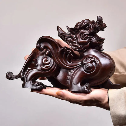 2pcs Pixiu Sculpture Solid Wood Decor Office Desktop Lucky Money Home Living Room TV Cabinet Ornaments Decor Crafts Gift