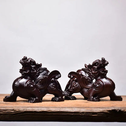2pcs Pixiu Sculpture Solid Wood Decor Office Desktop Lucky Money Home Living Room TV Cabinet Ornaments Decor Crafts Gift