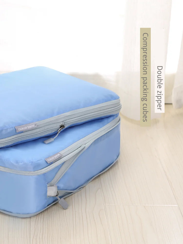 2pcs Travel Compression Packing Cubes Bag Portable Suitcase Clothes Organizers Waterproof Luggage Storage Cases Drawer Bags