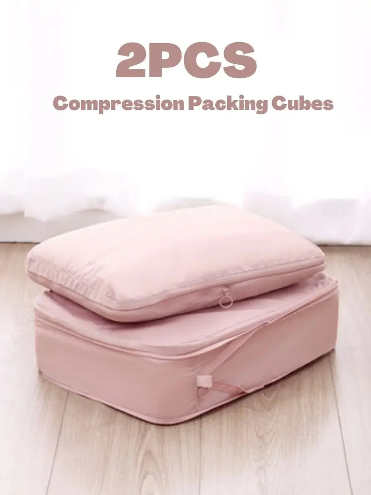 2pcs Travel Compression Packing Cubes Bag Portable Suitcase Clothes Organizers Waterproof Luggage Storage Cases Drawer Bags