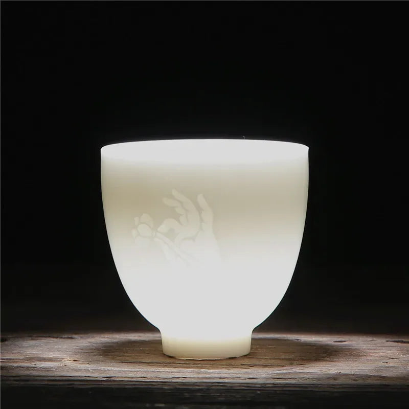 2pcs/lot Chinese Ceramic Tea Cup Teaware Suet Jade White Porcelain Handmade Teacup Tea Bowl Single Cup Master Cups Chinese Gift