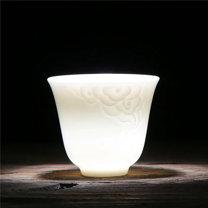 2pcs/lot Chinese Ceramic Tea Cup Teaware Suet Jade White Porcelain Handmade Teacup Tea Bowl Single Cup Master Cups Chinese Gift