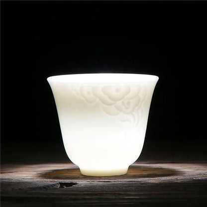 2pcs/lot Chinese Ceramic Tea Cup Teaware Suet Jade White Porcelain Handmade Teacup Tea Bowl Single Cup Master Cups Chinese Gift