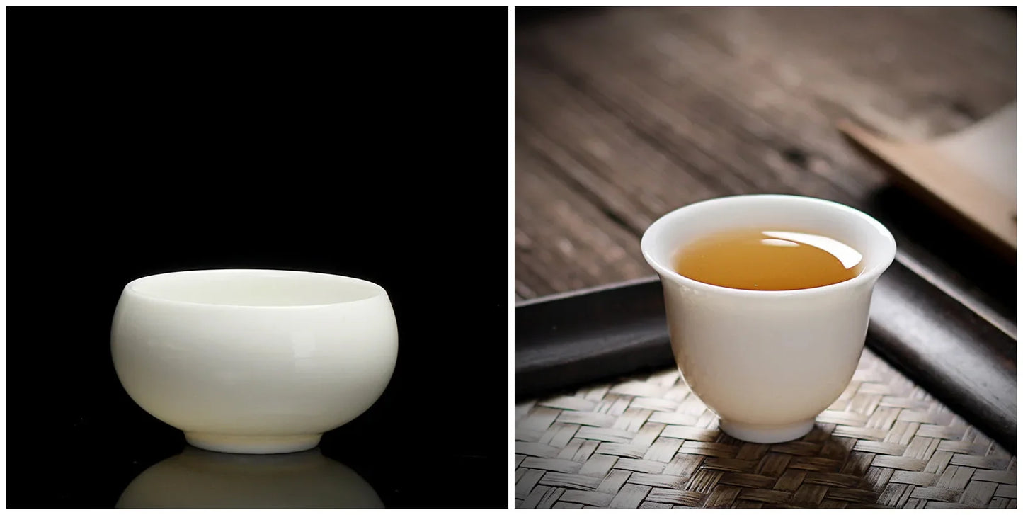 2pcs/lot Chinese Ceramic Tea Cup Teaware Suet Jade White Porcelain Handmade Teacup Tea Bowl Single Cup Master Cups Chinese Gift
