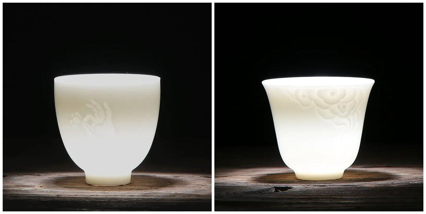 2pcs/lot Chinese Ceramic Tea Cup Teaware Suet Jade White Porcelain Handmade Teacup Tea Bowl Single Cup Master Cups Chinese Gift