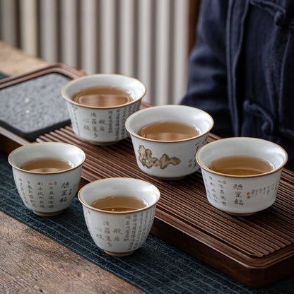 2pcs/lot Chinese Retro Ru Kiln Ceramic Teacup Chinese lettering pottery Tea Bowl Master Personal Single Cup travel Teaware