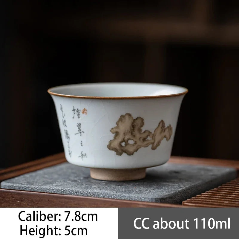 2pcs/lot Chinese Retro Ru Kiln Ceramic Teacup Chinese lettering pottery Tea Bowl Master Personal Single Cup travel Teaware