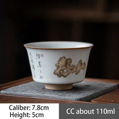 2pcs/lot Chinese Retro Ru Kiln Ceramic Teacup Chinese lettering pottery Tea Bowl Master Personal Single Cup travel Teaware