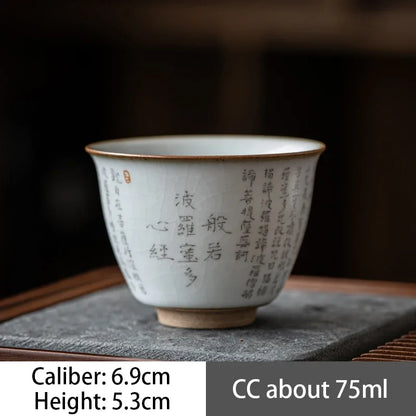 2pcs/lot Chinese Retro Ru Kiln Ceramic Teacup Chinese lettering pottery Tea Bowl Master Personal Single Cup travel Teaware