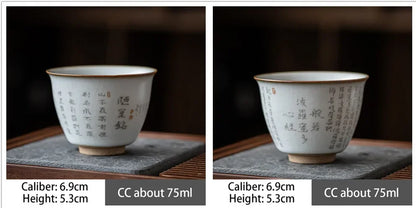 2pcs/lot Chinese Retro Ru Kiln Ceramic Teacup Chinese lettering pottery Tea Bowl Master Personal Single Cup travel Teaware