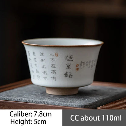 2pcs/lot Chinese Retro Ru Kiln Ceramic Teacup Chinese lettering pottery Tea Bowl Master Personal Single Cup travel Teaware
