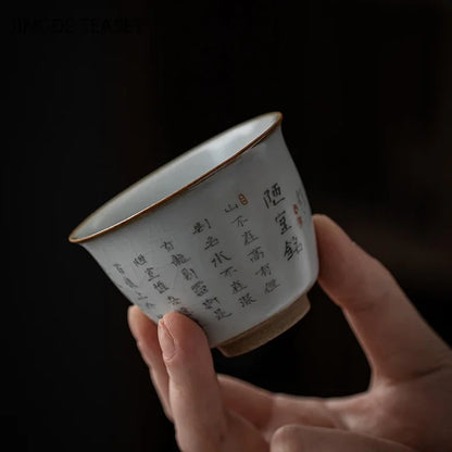 2pcs/lot Chinese Retro Ru Kiln Ceramic Teacup Chinese lettering pottery Tea Bowl Master Personal Single Cup travel Teaware