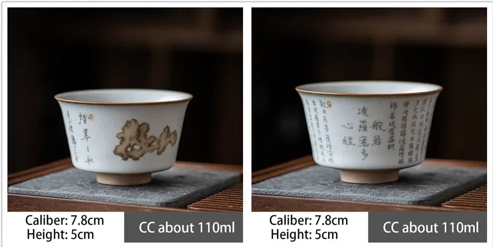 2pcs/lot Chinese Retro Ru Kiln Ceramic Teacup Chinese lettering pottery Tea Bowl Master Personal Single Cup travel Teaware