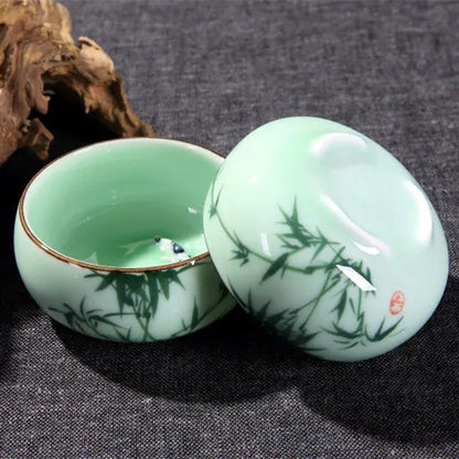 2pcs/lot Chinese tea cup porcelain handpainted cup mountain-river bamboo print China cup of tea fish relief beautiful cups 75ml