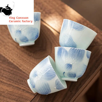 2pcs/lot Exquisite Hand Painted Ceramic Teacup Handmade Tea Bowl Chinese Porcelain Tea Set Accessories Master Teacup Drinkware
