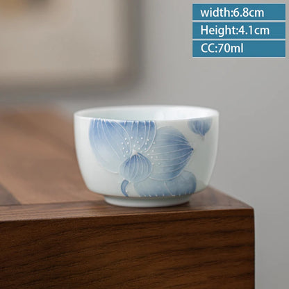 2pcs/lot Exquisite Hand Painted Ceramic Teacup Handmade Tea Bowl Chinese Porcelain Tea Set Accessories Master Teacup Drinkware