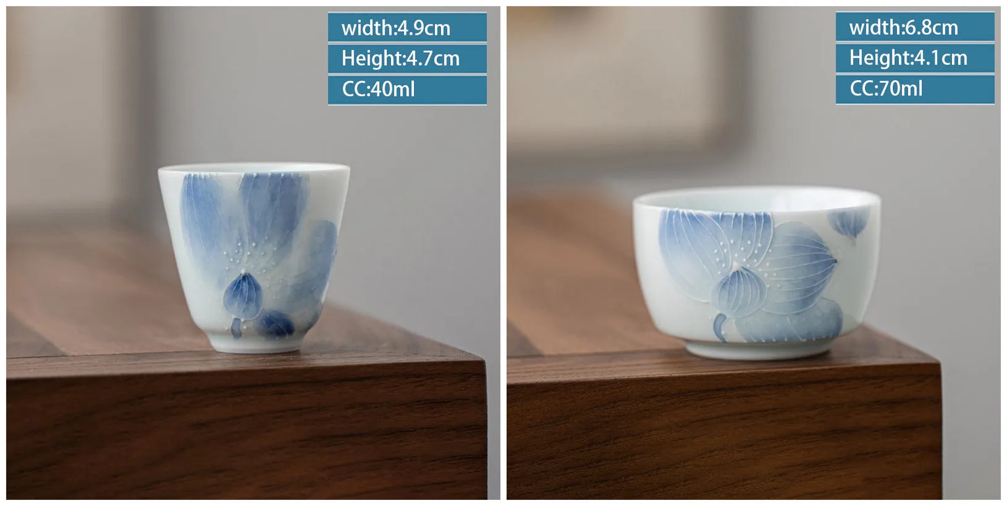 2pcs/lot Exquisite Hand Painted Ceramic Teacup Handmade Tea Bowl Chinese Porcelain Tea Set Accessories Master Teacup Drinkware