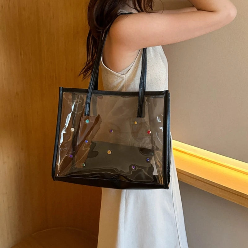 2pcs/set Fashionable Transparent Shoulder Bag for Ladies  Great for Beach Trips Daily Commutes and Shopping