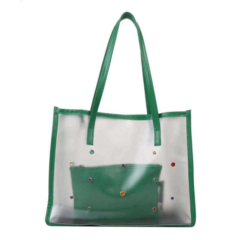 2pcs/set Fashionable Transparent Shoulder Bag for Ladies  Great for Beach Trips Daily Commutes and Shopping