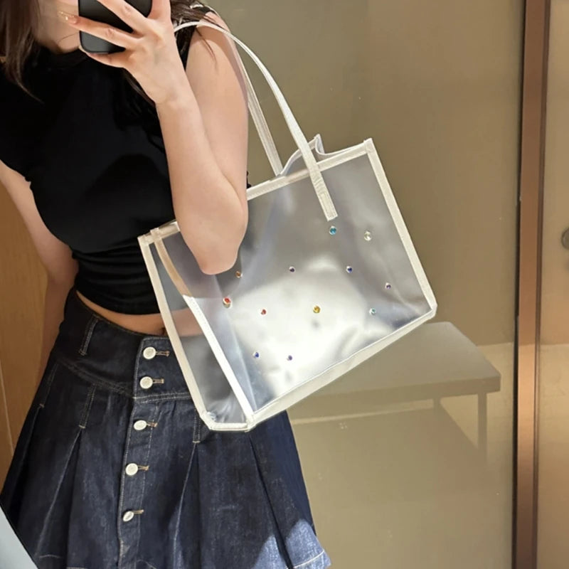 2pcs/set Fashionable Transparent Shoulder Bag for Ladies  Great for Beach Trips Daily Commutes and Shopping